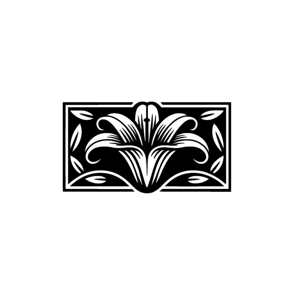 Elegant Lily Floral in Art Nouveau Style, Black White, Ornamental vector