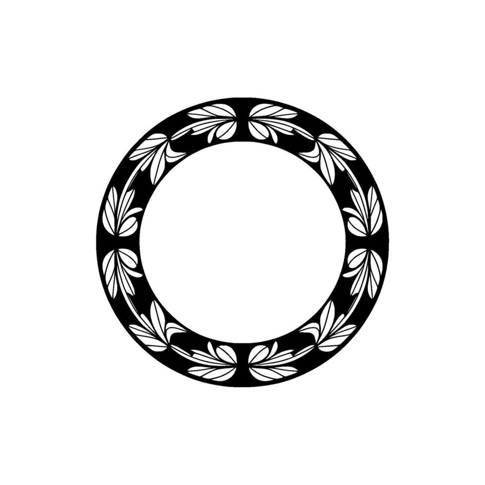 Elegant Circular Leaf Border , Black and White, Minimalist Style vector