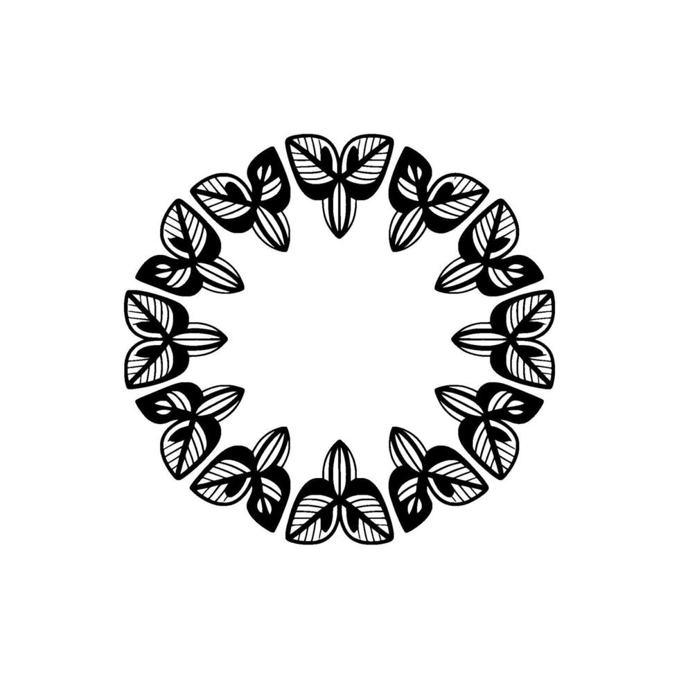 Elegant Botanical Circle Black White Leaf Motif on Neutral Backdrop vector