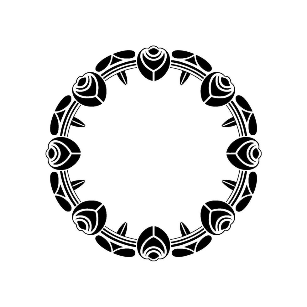 Art Deco Floral Circle Frame Elegant Black White Element vector