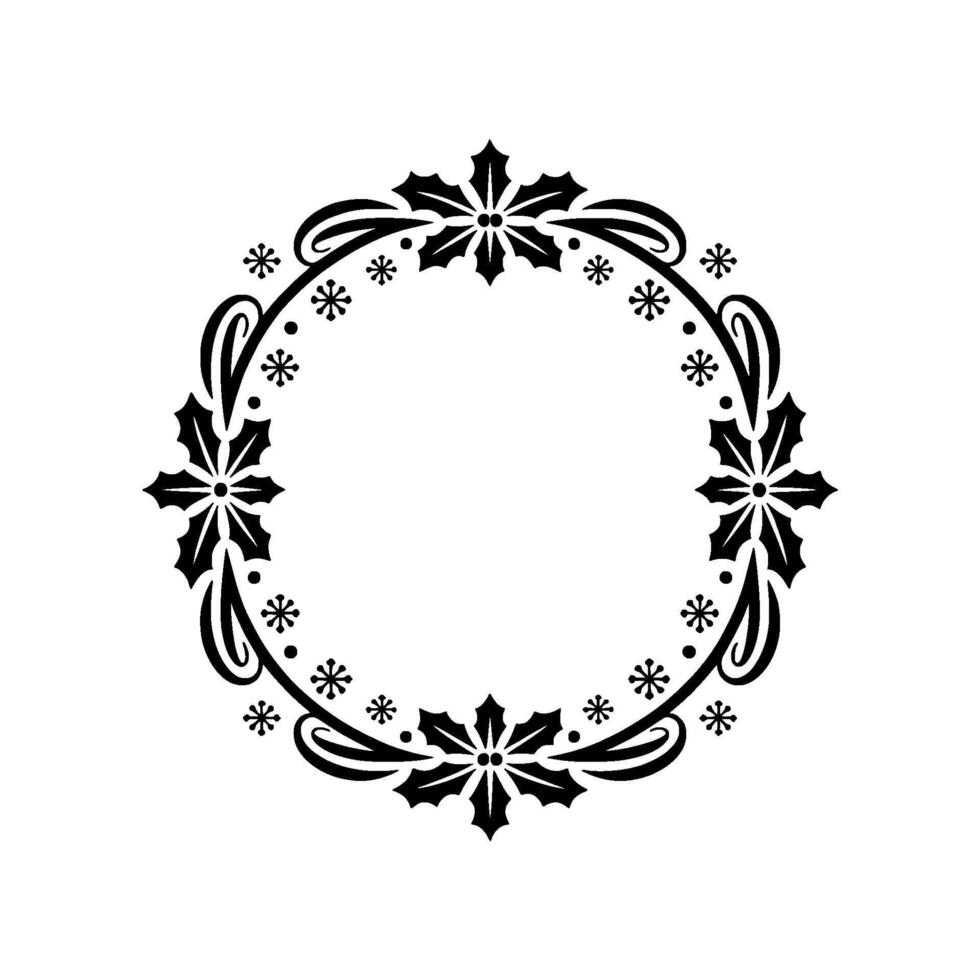 Elegant Black White Christmas Wreath Frame, Isolated on White vector