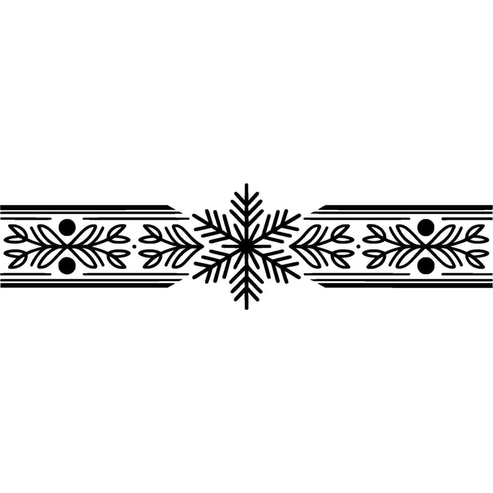 Minimalist Snowflake and Floral Border, Black and White, Elegant vector