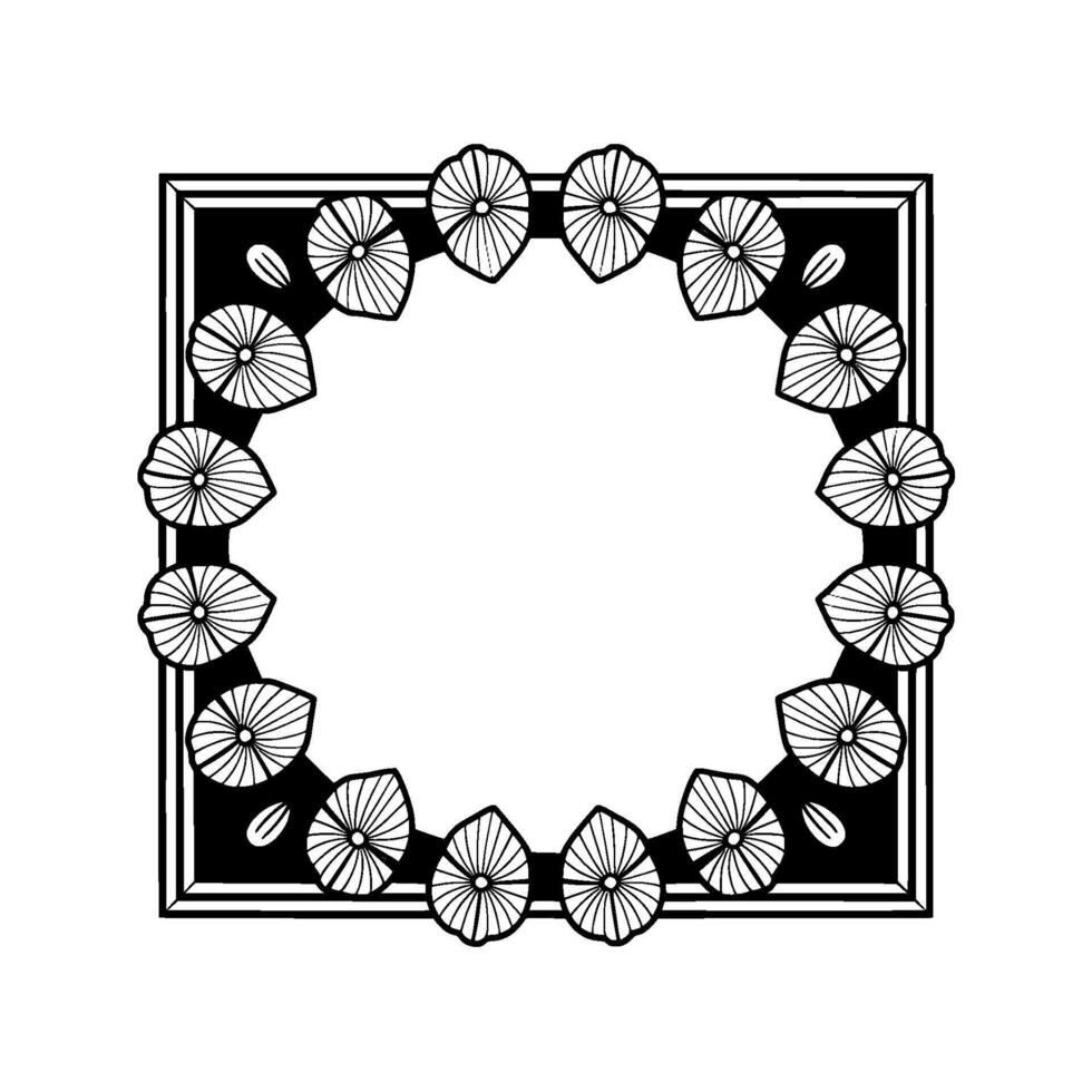 Art Deco Floral Frame in Black White, Geometric Border vector