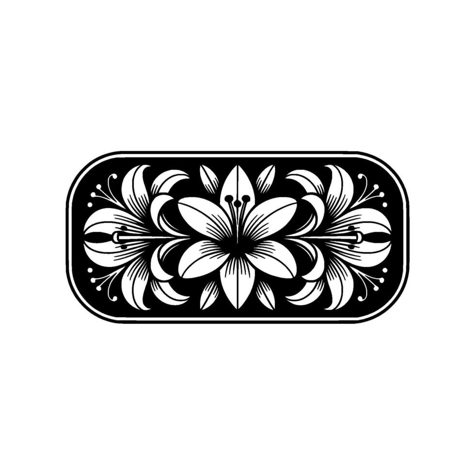Elegant Lily Floral Emblem, Black White vector