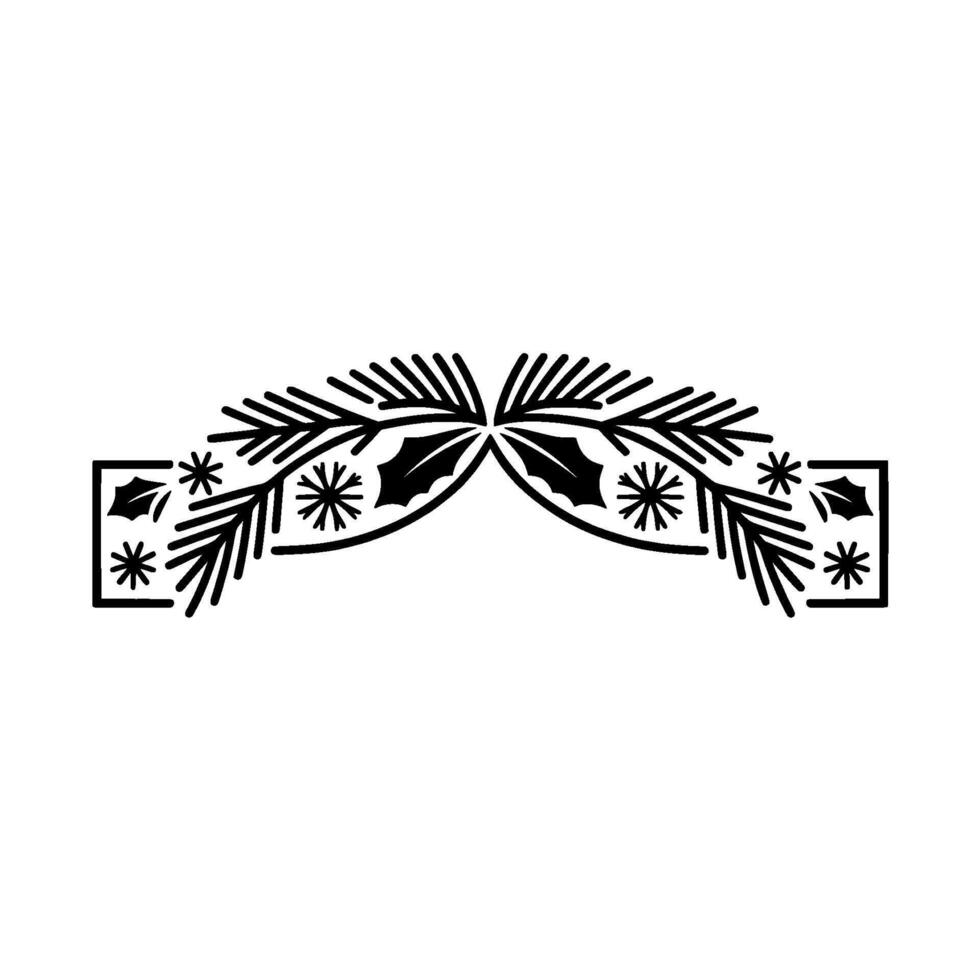 Minimalist Christmas Garland Ornament in Black on White Background vector