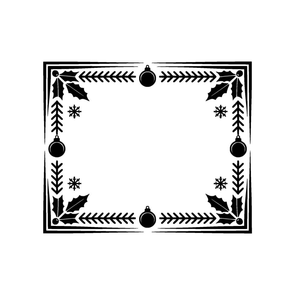 Elegant Black White Christmas Frame, Decorative Border, vector