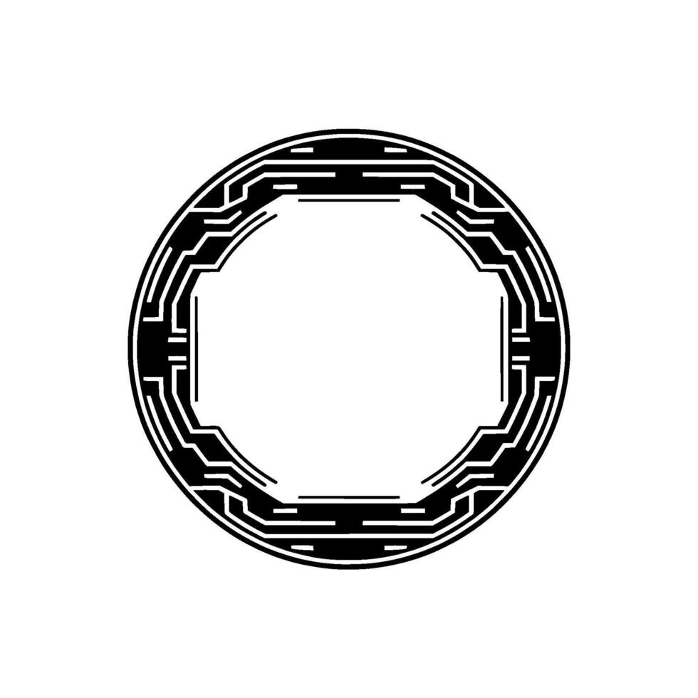 Futuristic Circular Tech Frame Element, Minimalist Black White vector
