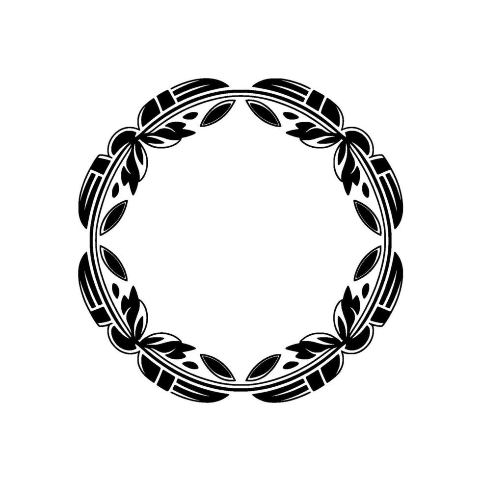 Elegant Art Deco Floral Wreath Frame, Black White, Circle vector