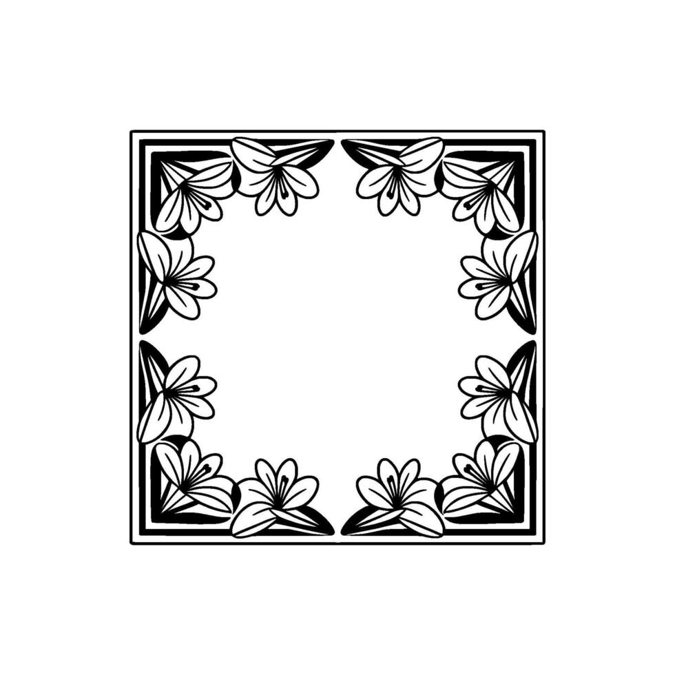 Elegant Floral Corner Border Frame , Black and White vector