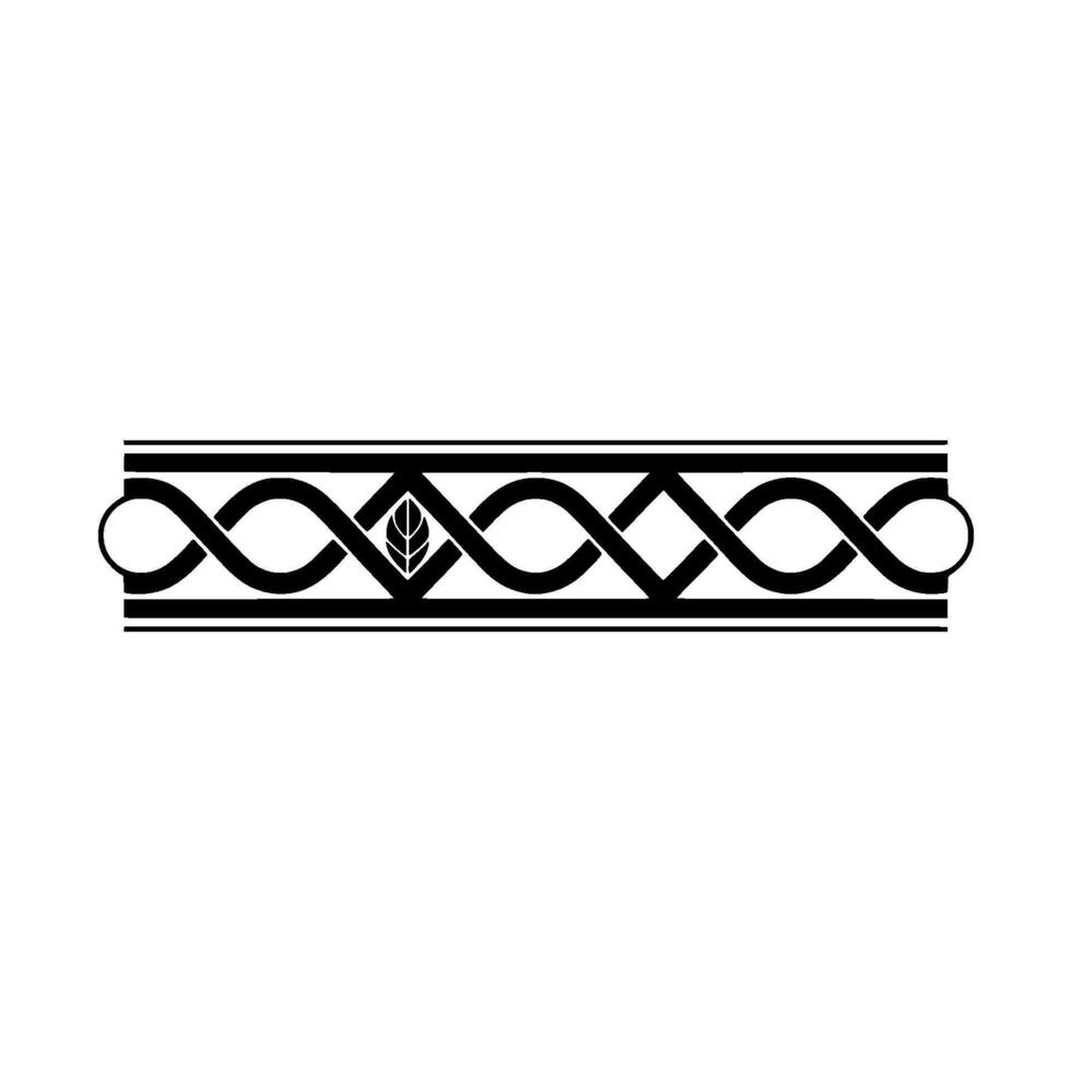 Minimalist Ornamental Border with Leaf and Intertwined Geometric Shapes vector