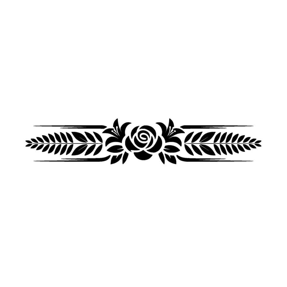 Elegant Floral Divider Black Rose and Leaves on White vector