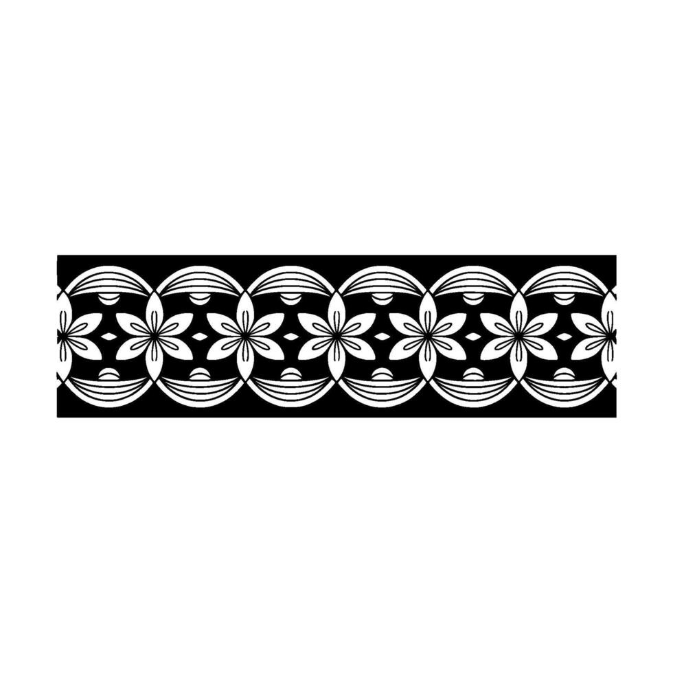 Floral Geometric Border, Black and White Illustration vector
