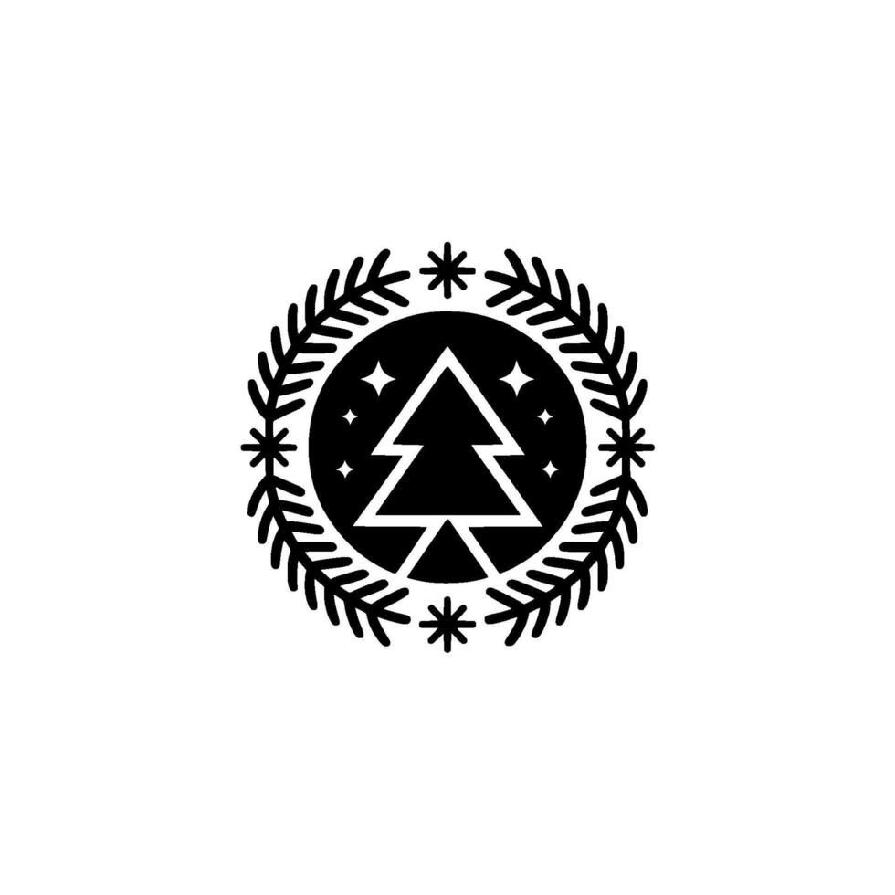 Minimalist Christmas Tree Emblem in Black and White vector