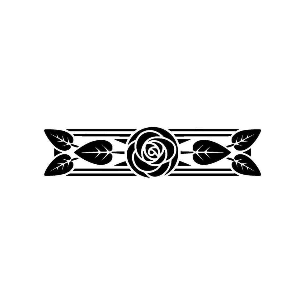 Art Deco Rose and Leaves Ornament in Black White vector