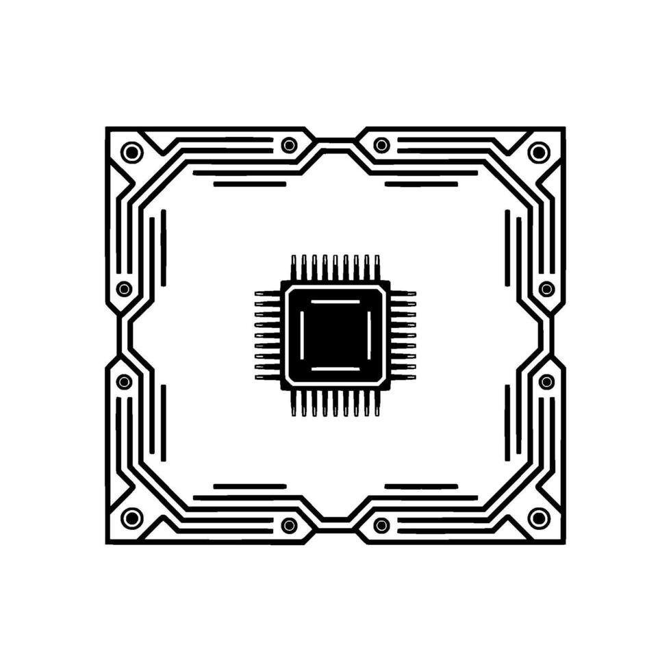 Minimalist Computer Chip Abstract CPU Symbol on Gray Background vector