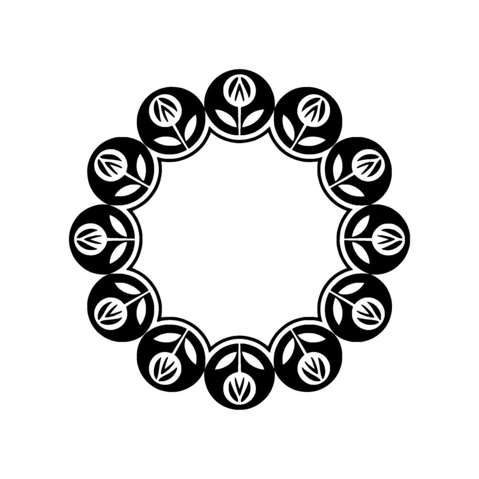 Black White Floral Circle Frame Elegant vector