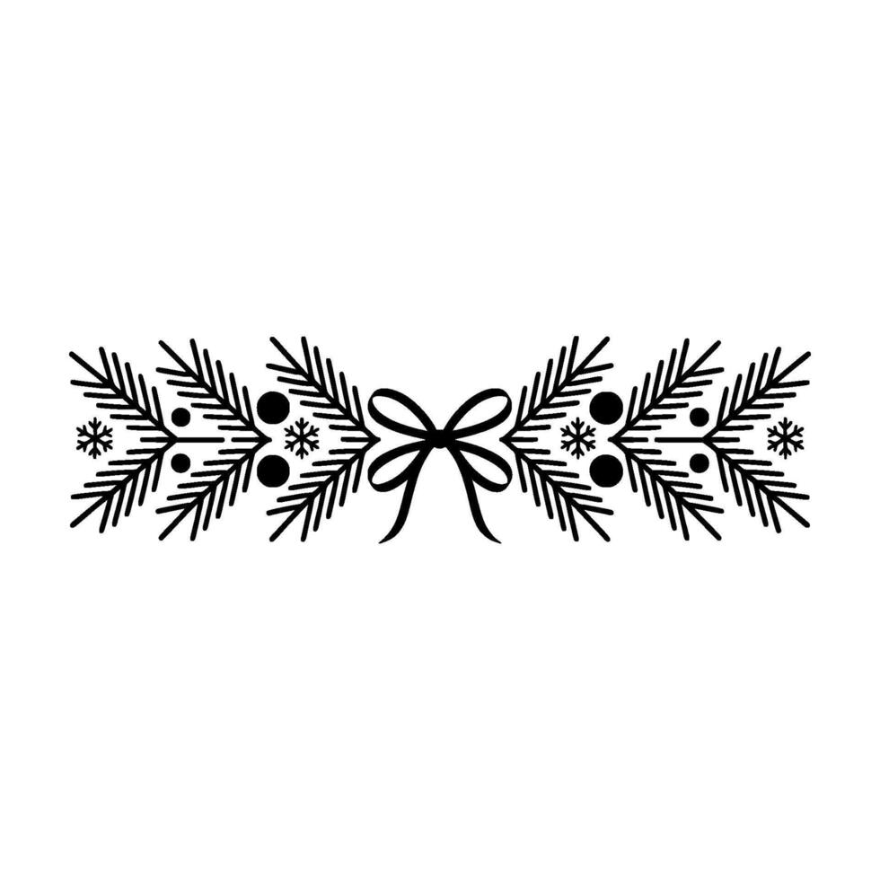 Minimalist Christmas Garland Black Bow, Spruce, Snowflake Ornament vector