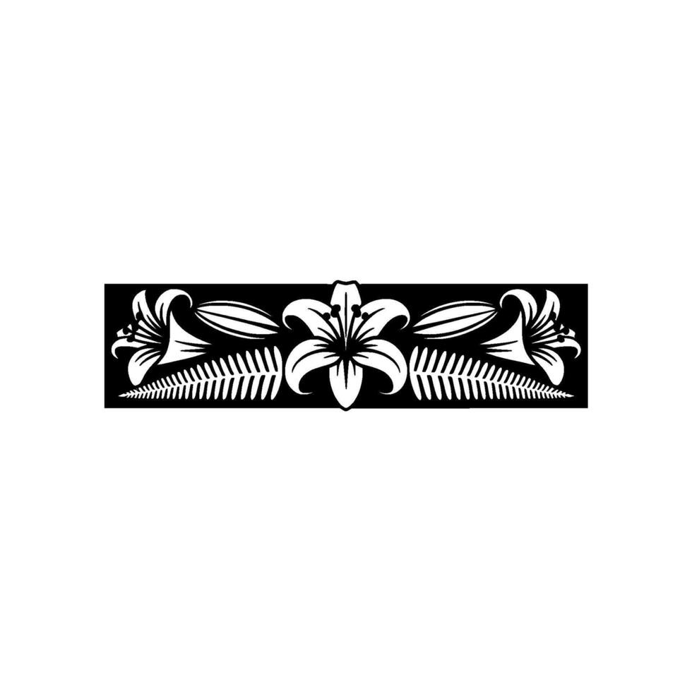 Elegant Floral Border Black White Lilies and Ferns vector