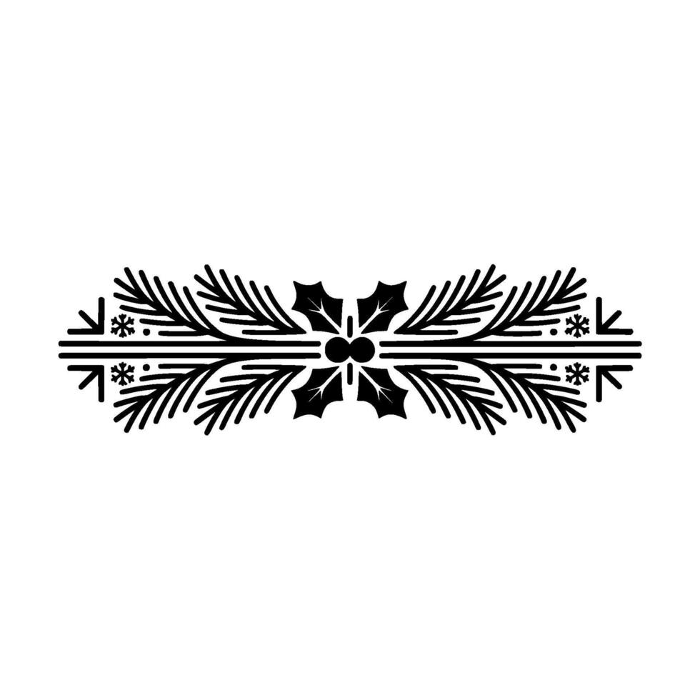 Minimalist Christmas Ornament Holly and Fir Branch Border vector