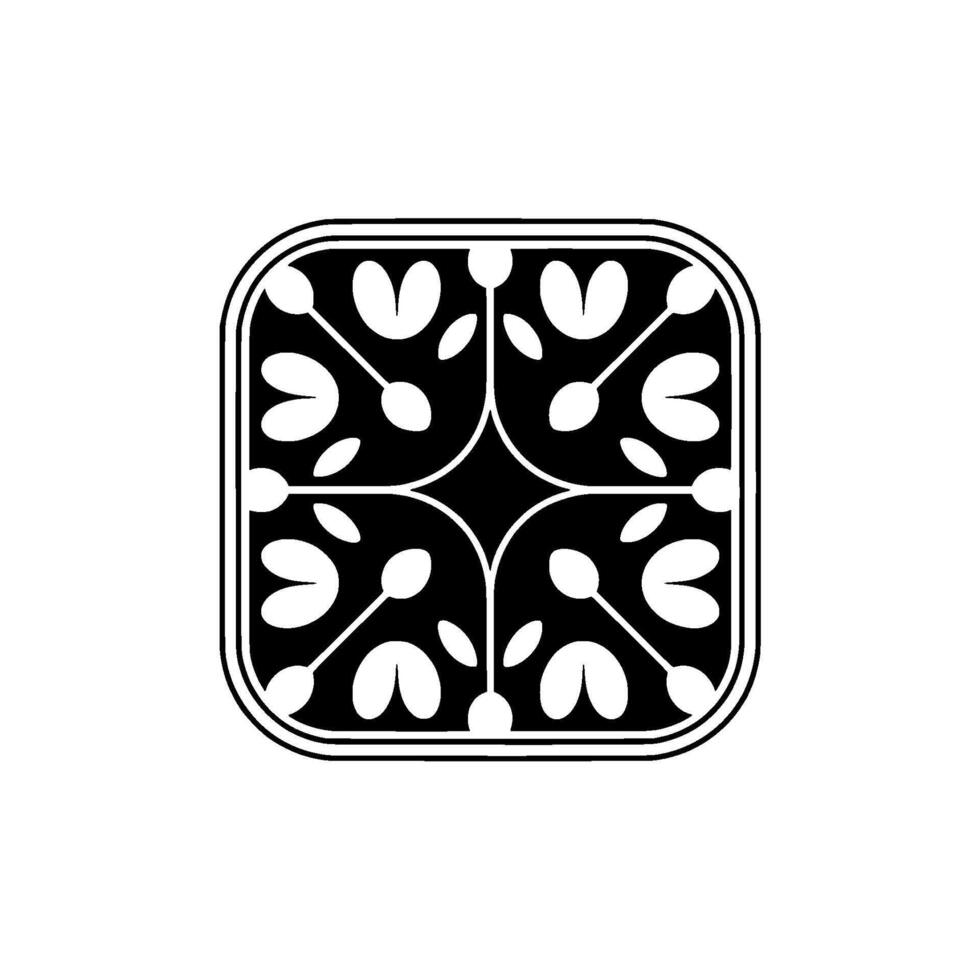 Elegant Black and White Floral Motif with Rounded Corners vector