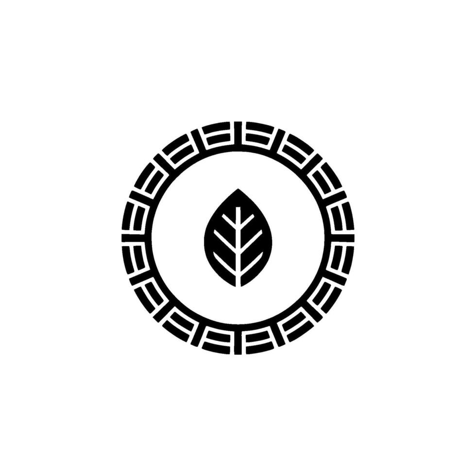 Minimalist Leaf in Geometric Circle, Black on White, Emblem vector