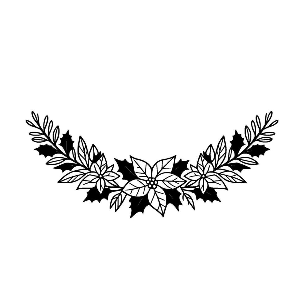 Elegant Black White Christmas Wreath Illustration vector
