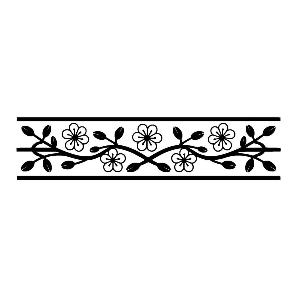 Minimalist Floral Border Black and White Decorative vector
