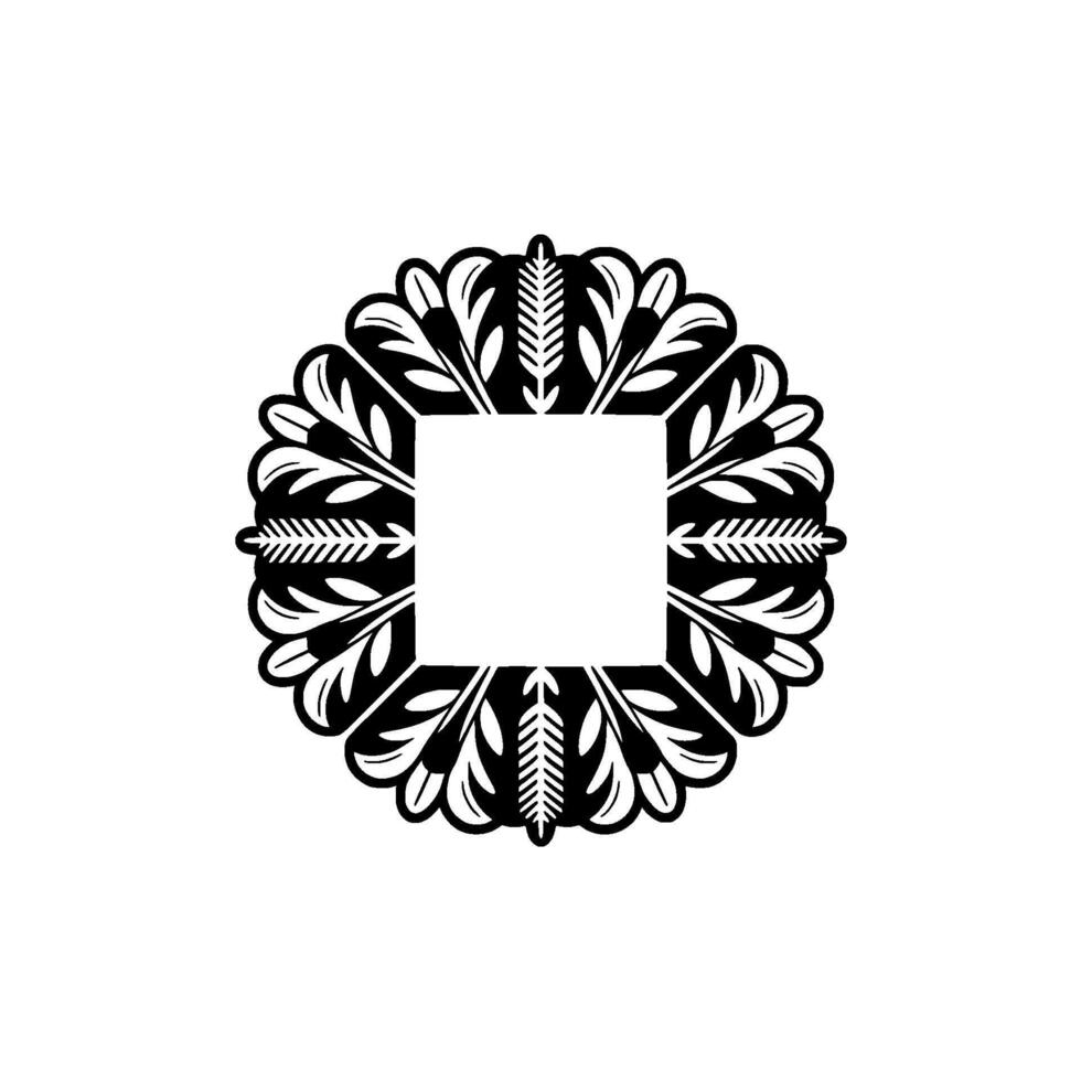 Minimalist Black White Ornamental Floral Square Frame vector