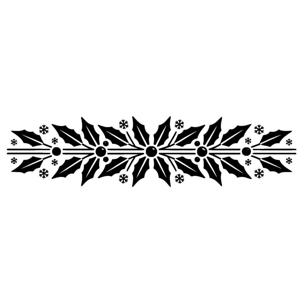 Elegant Black Christmas Border Holly Snowflakes on White vector