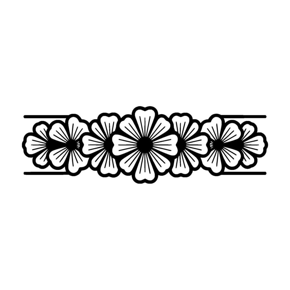 Floral Border Silhouette Black White Minimalist Element vector
