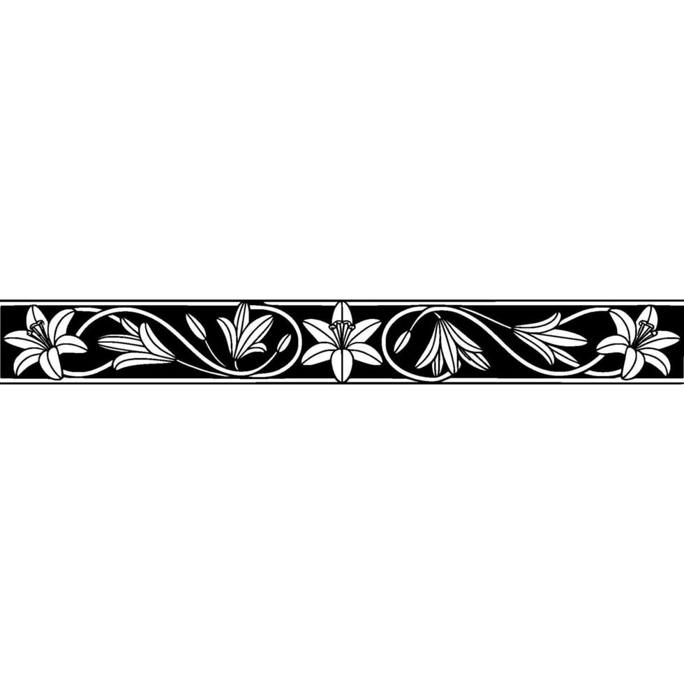 Art Nouveau Lily Border Floral Motif on Black and White vector