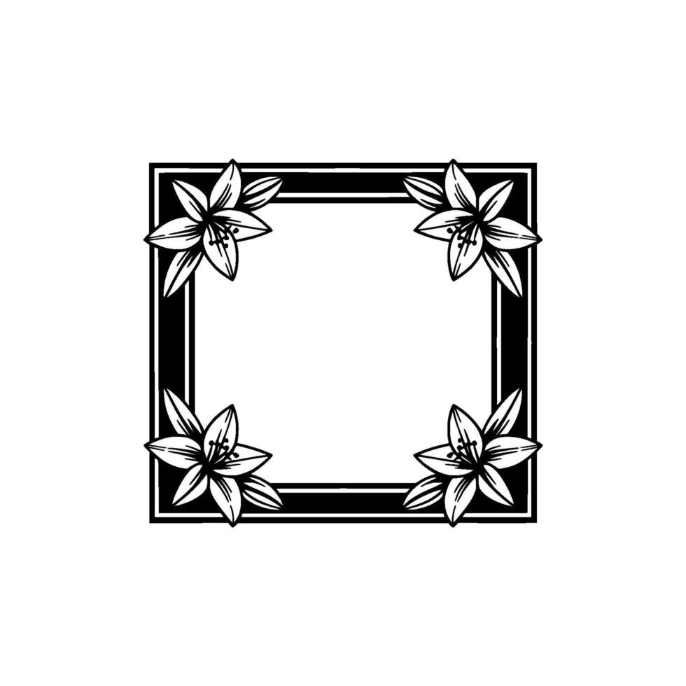 Elegant Lily Flower Frame in Black and White vector