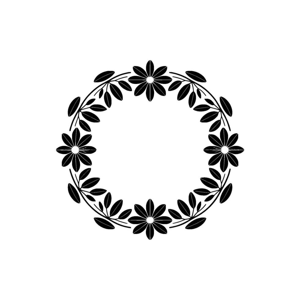 Minimalist Black Floral Wreath on White, Elegant Circular vector