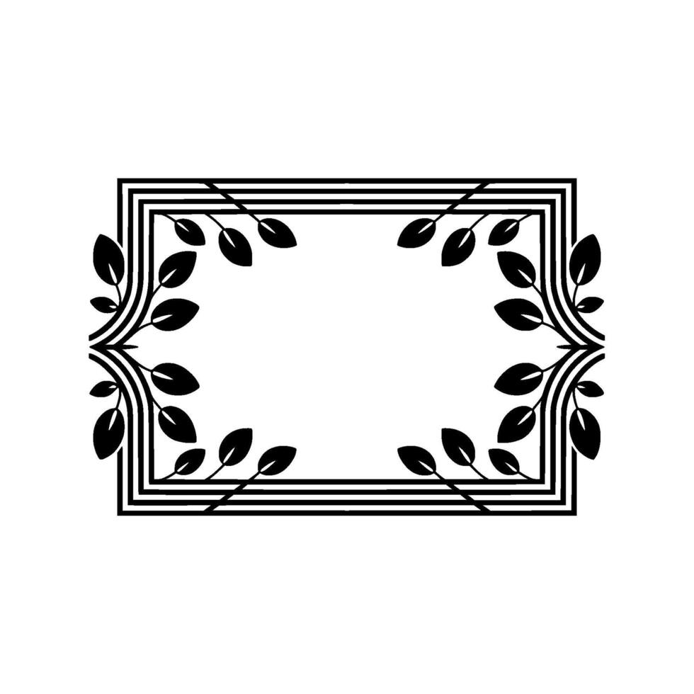 Elegant Black Leaf Frame on Gray Background Minimalist vector