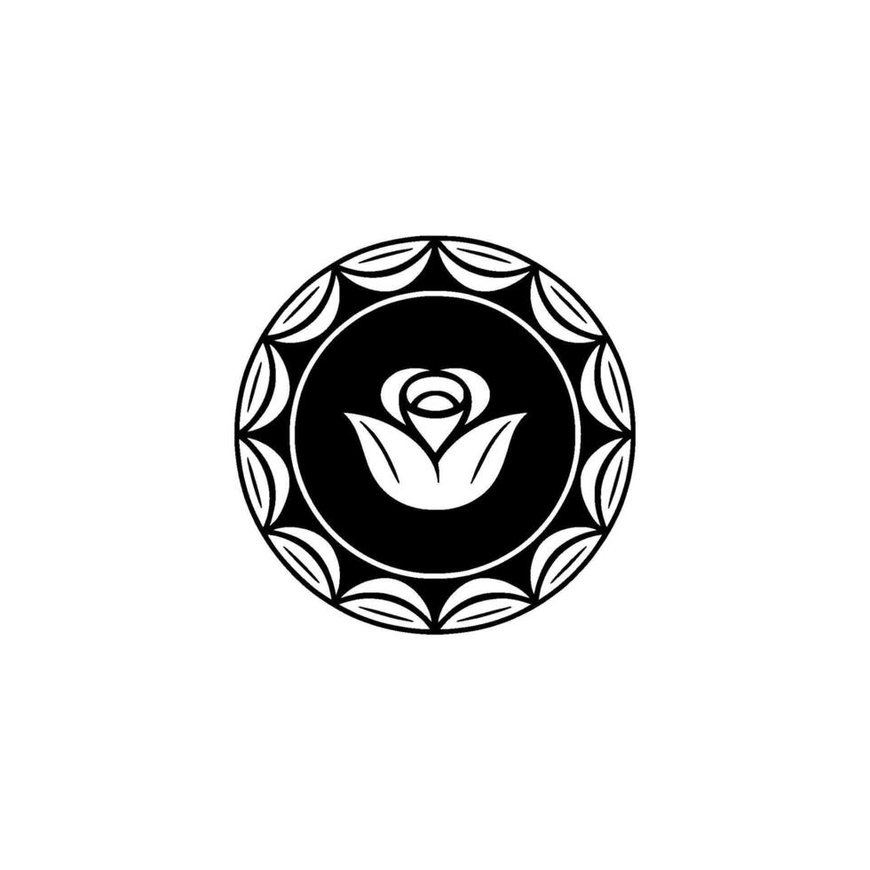 Minimalist Black and White Rose in Decorative Circle vector