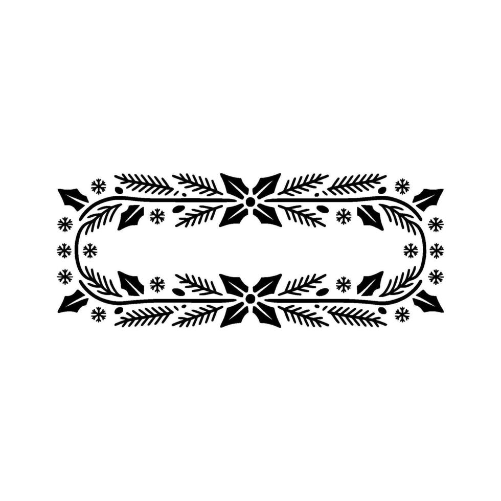 Minimalist Black Christmas Frame with Poinsettias Snowflakes vector