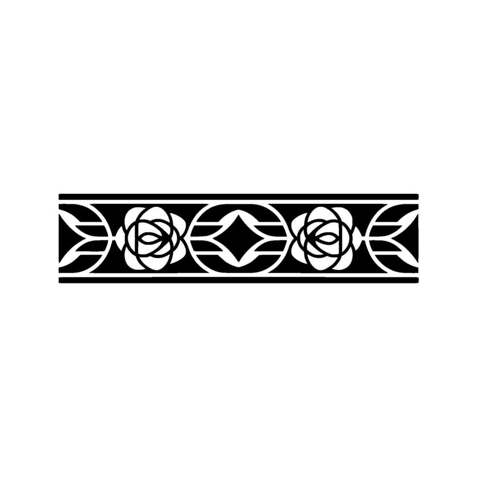 Elegant Geometric Floral Border, Black on White, Minimalist vector