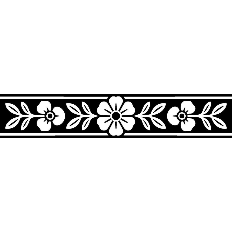 Decorative Floral Border, Black and White Illustration vector