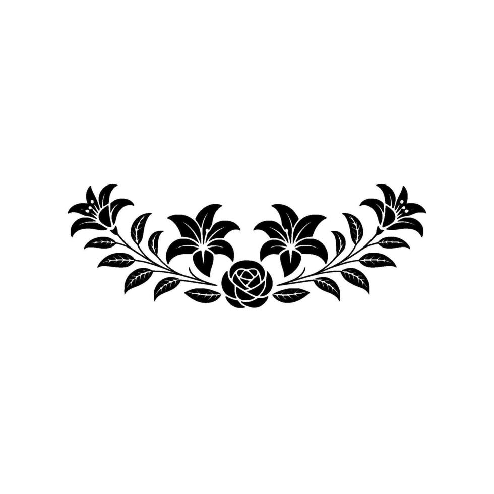 Elegant Floral Silhouette Lily and Rose Arrangement on White vector