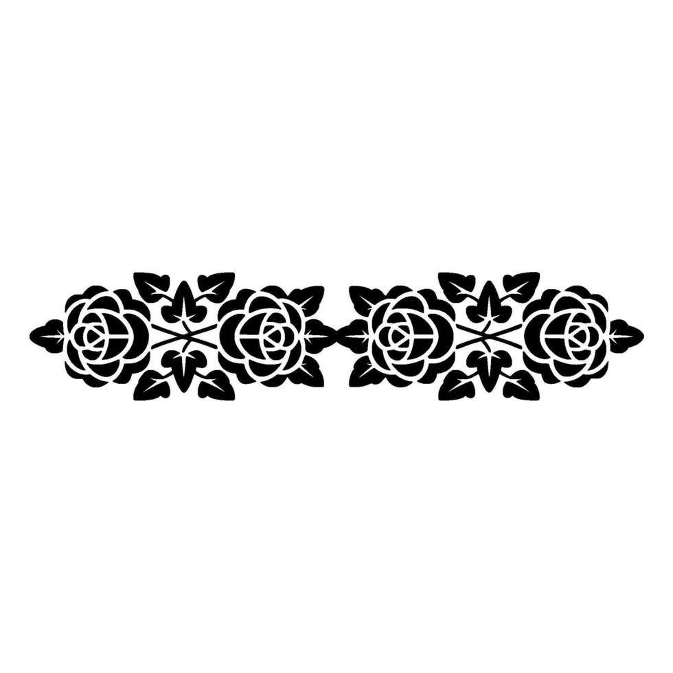 Ornamental Rose Border, Black Silhouette on White, Floral vector