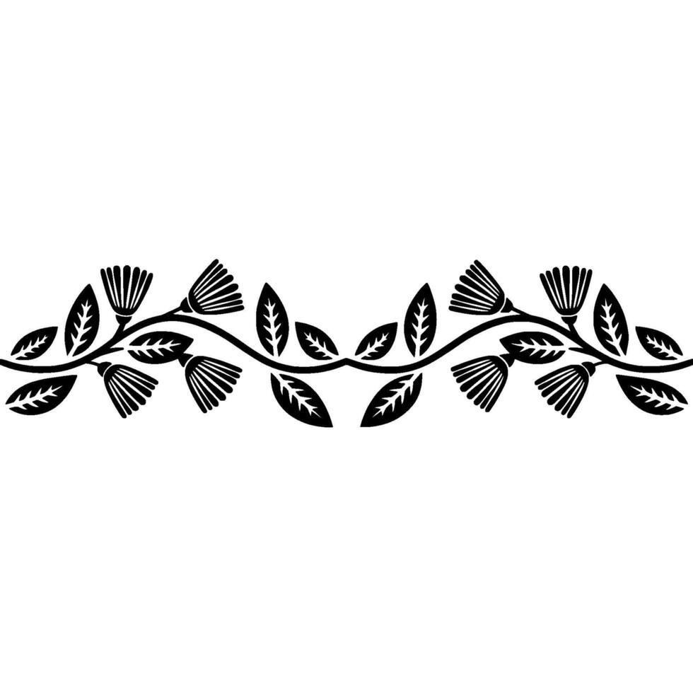 Floral Border Element Black White Decorative Vine Motif on White vector