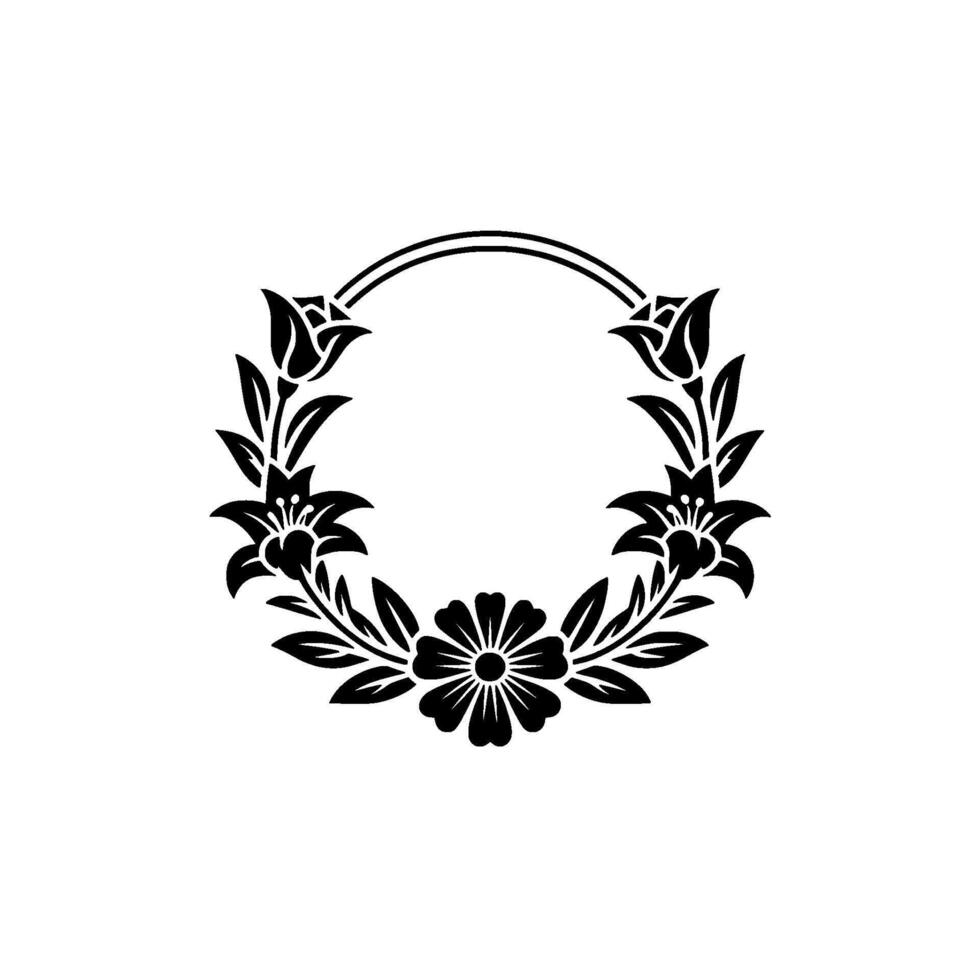 Elegant Floral Wreath Silhouette on White, Minimalist vector