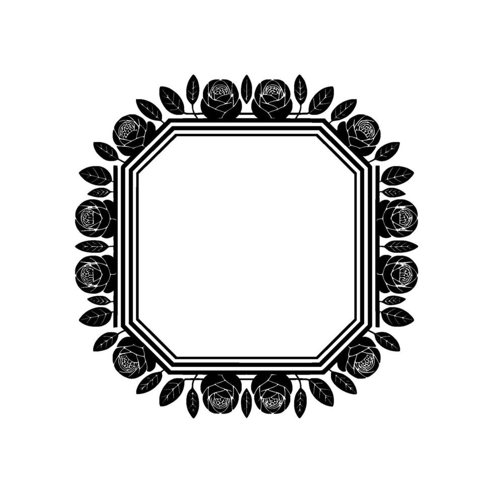 Black Rose Frame with Octagon Border on Folded Paper Texture vector