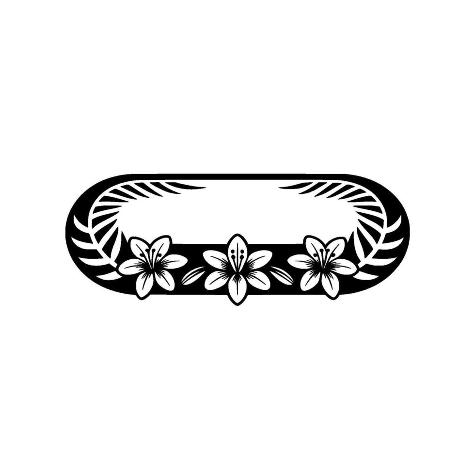Floral Oval Frame Black and White vector