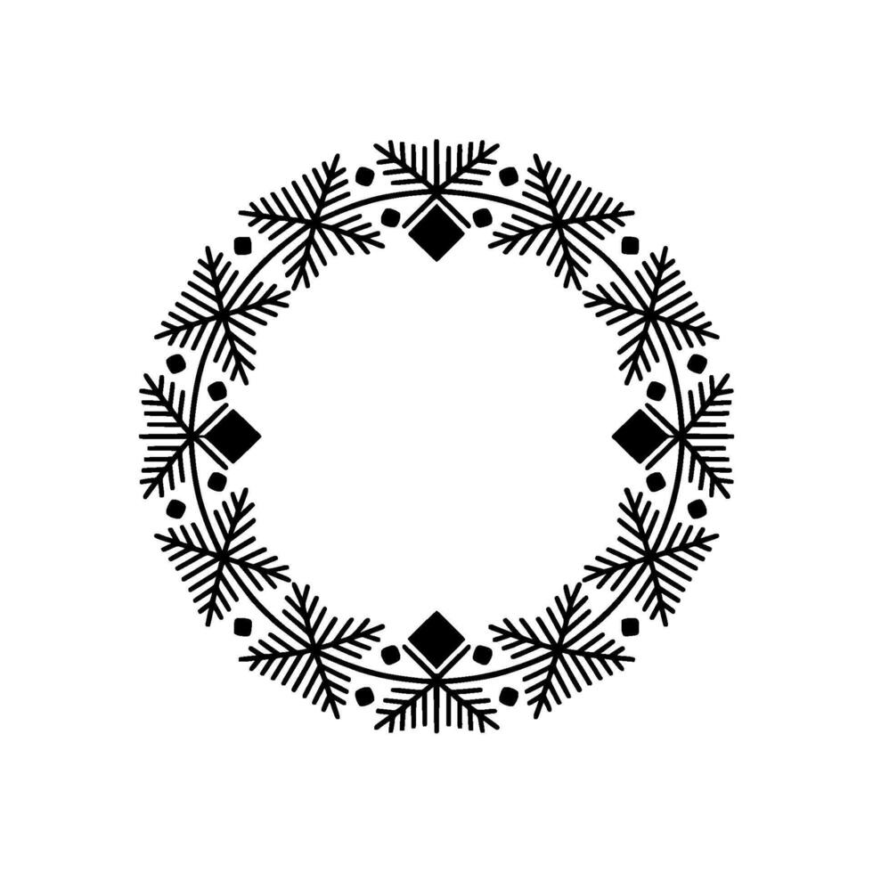 Minimalist Christmas Wreath , Black Foliage Circle, Decorative Border vector