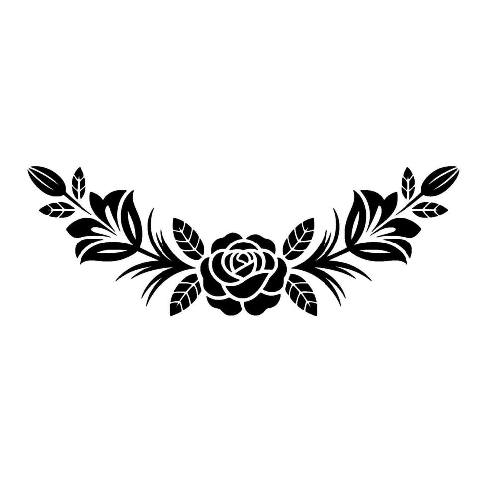 Elegant Black Rose Floral Ornament on White, Minimalist vector