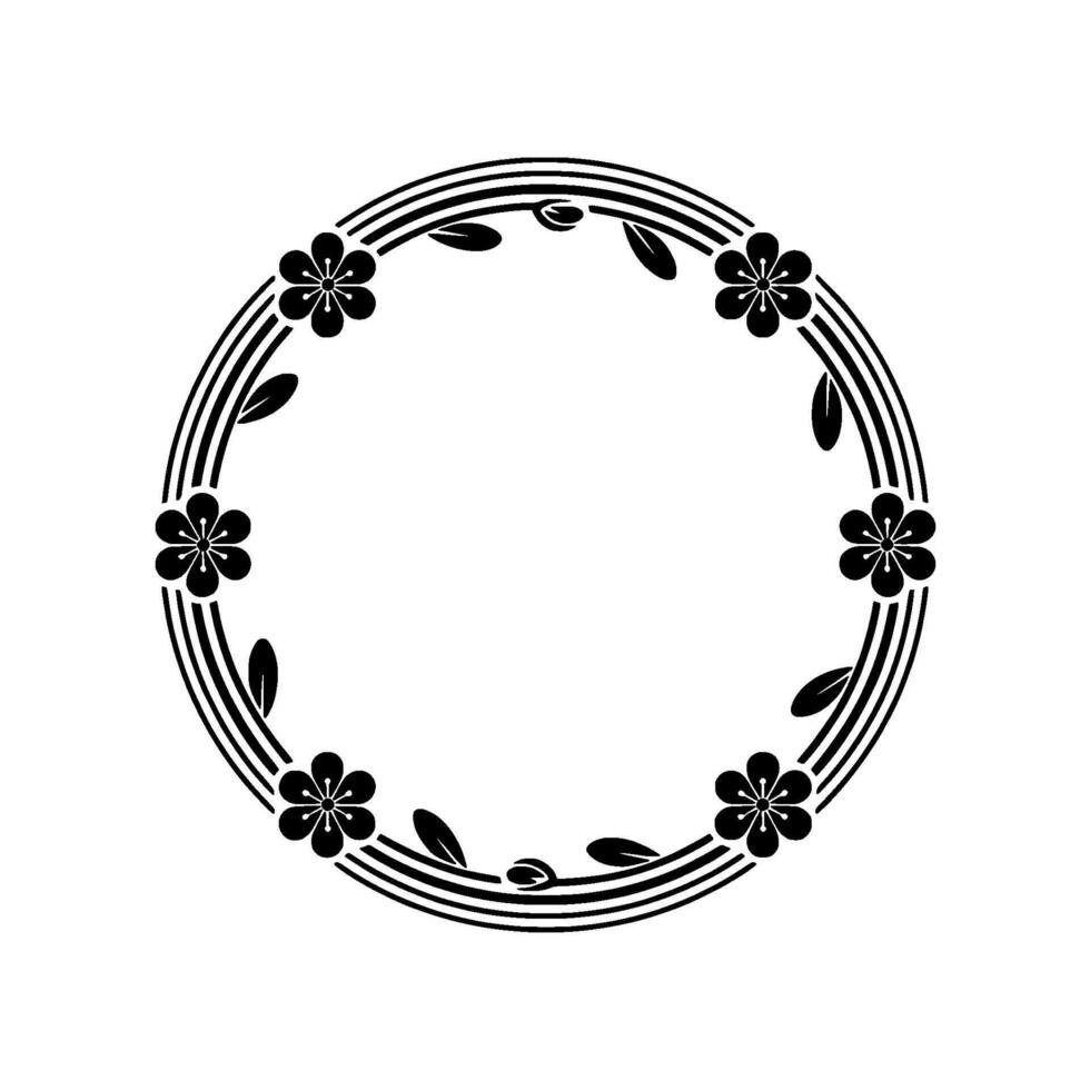 Elegant Black and White Floral Circle Frame, vector