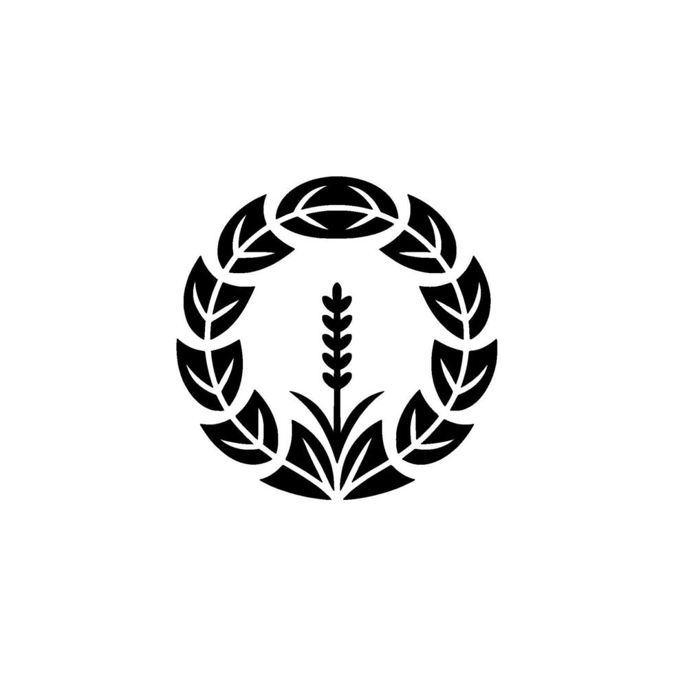 Minimalist Wheat and Laurel Wreath Emblem, Black White vector
