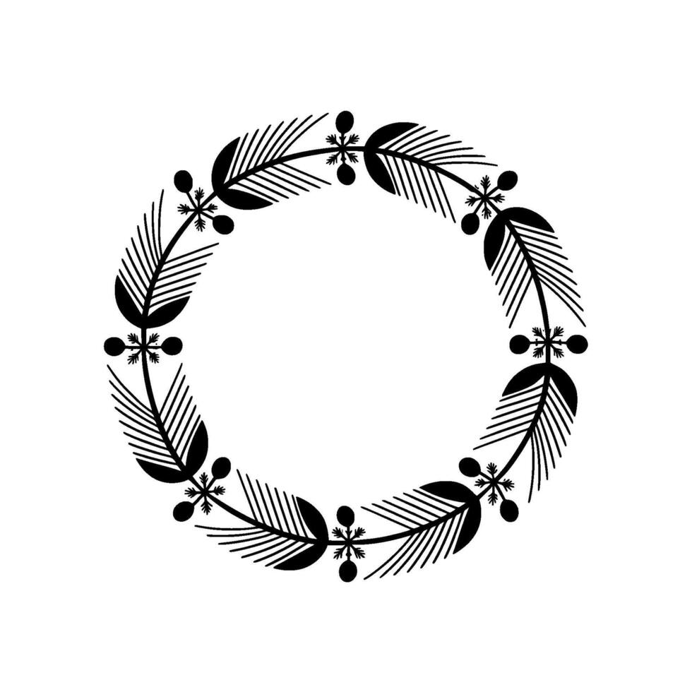 Minimalist Black and White Leaf Wreath Frame vector