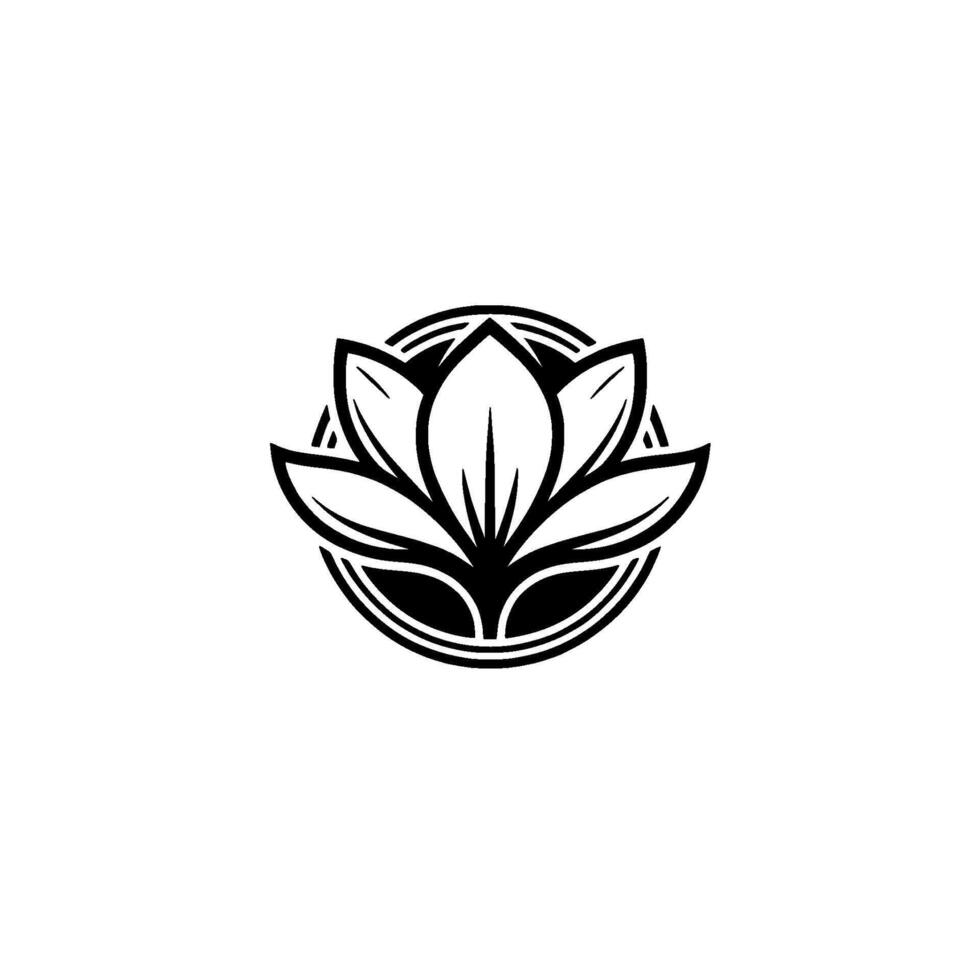 Lotus Flower in Circular Frame, Black White, Minimalist vector